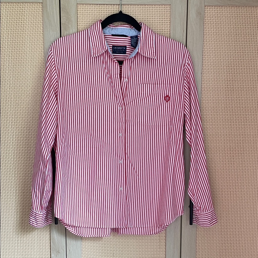 Liz Claiborne Red and White Striped button Shirt